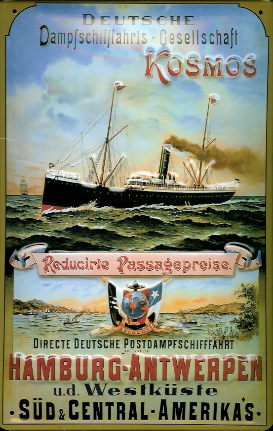 Blechschild Hamburg Antwerpen Postdampfschiffahrt Dampfer Schiff Schild Nostalgieschild