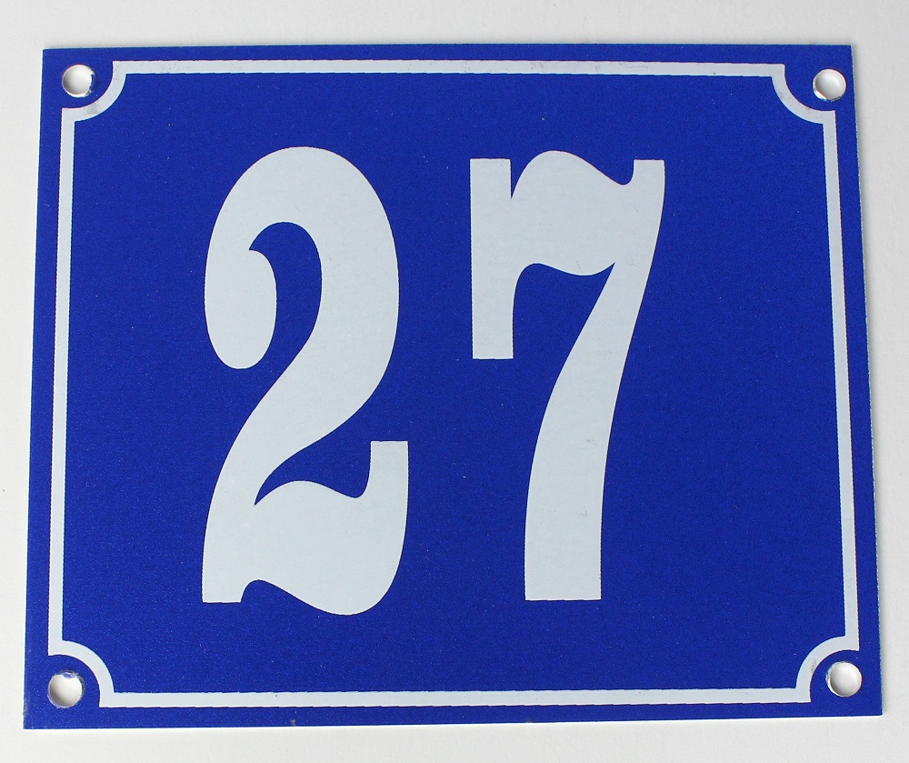 Hausnummernschild Aluminium Aluschild 1 mm Stärke Alu Schild Nr. 27 blau