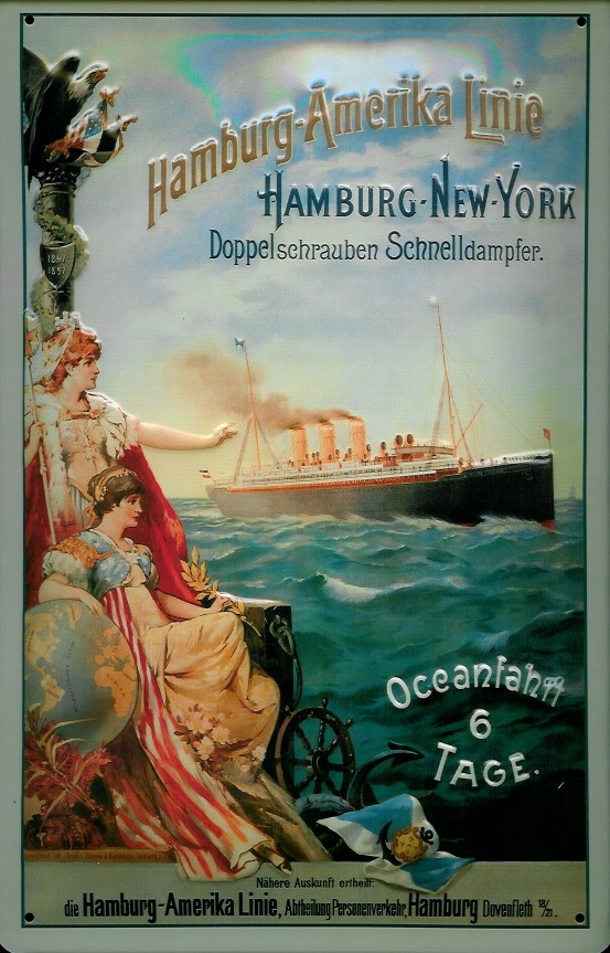 Blechschild Hamburg Amerika Linie Doppelschrauben Schnelldampfer Dampfer Reedereiplakat Schiff Schil