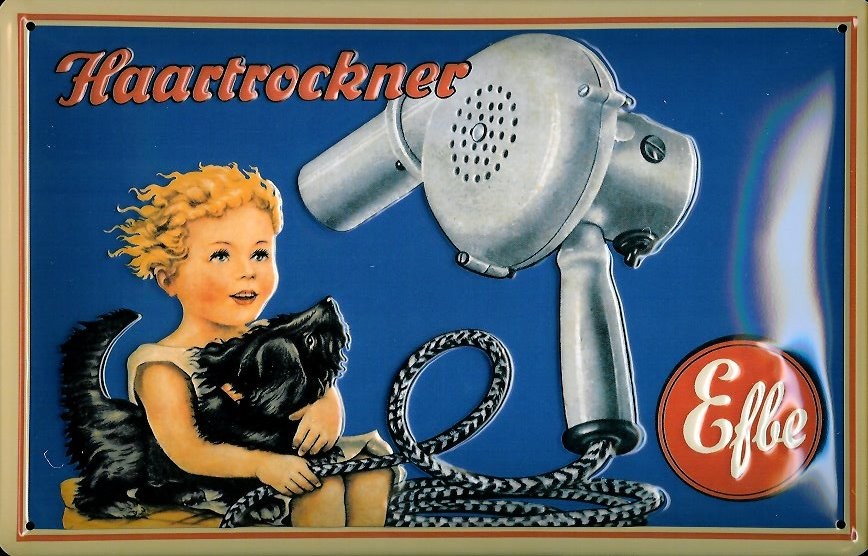 B505-Haartrockner Blechschild Efbe Haartrockner Bakelit DDR VEB 1959 Schild retro Werbeschild Nostalgieschild