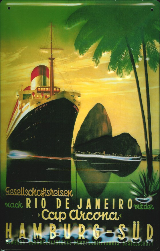 Blechschild Hamburg Süd Rio de Janeiro Cap Arkona Kreuzfahrt Dampfer Schiff Schild Nostalgieschild