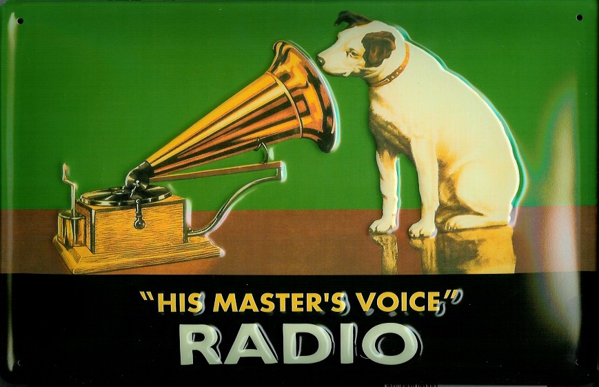 B101-His-Master-s-Radio Blechschild Nostalgieschild His Masters Voice Radio Hund Querformat