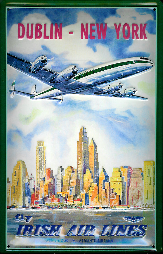 Blechschild Irish Air Line Dublin New York Flugzeug Schild Nostalgieschild