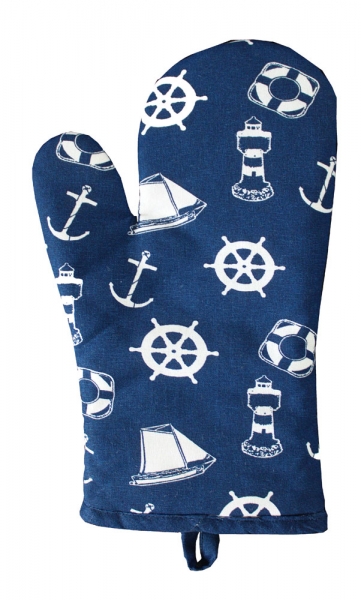 Ofenhandschuh BLAU Maritim 1 Stück Anker Steuerrad Rettungsring Leuchtturm Topfhandschuh Topflappen