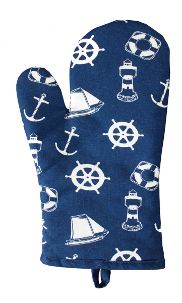 ofenhandschuh-blau Ofenhandschuh BLAU Maritim 1 Stück Anker Steuerrad Rettungsring Leuchtturm Topfhandschuh Topflappen