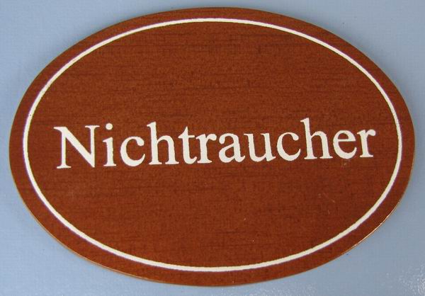 Ovales Holz - Türschild Nichtraucher 7x10 cm dunkles Holzschild