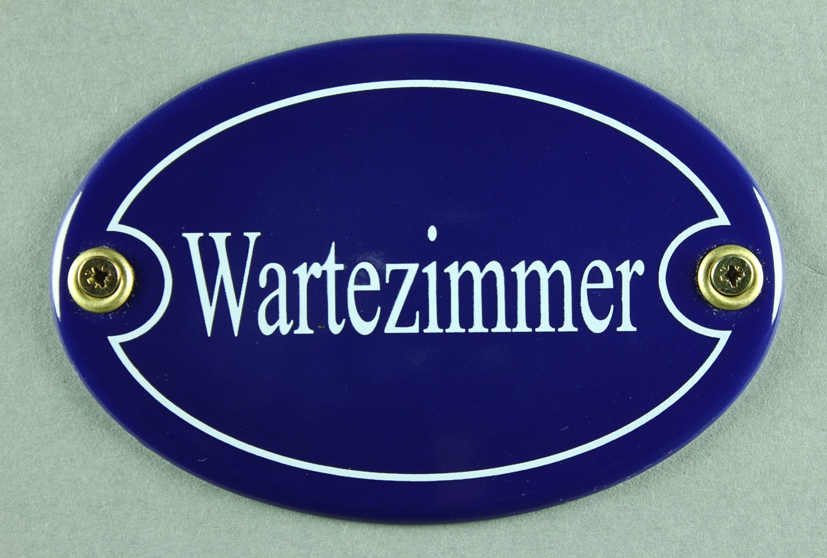 Emaille Türschild Wartezimmer blau oval Schild Emailleschild Metallschild Blechschild