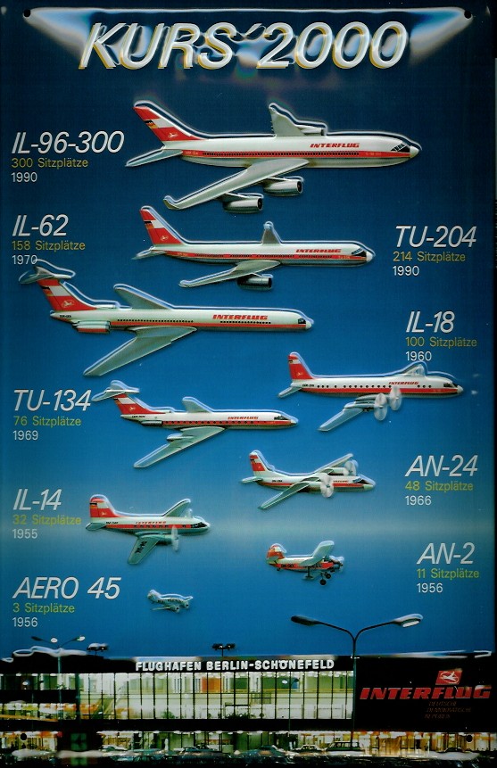 Blechschild Nostalgieschild Interflug - Kurs 2000 DDR Flugzeuge