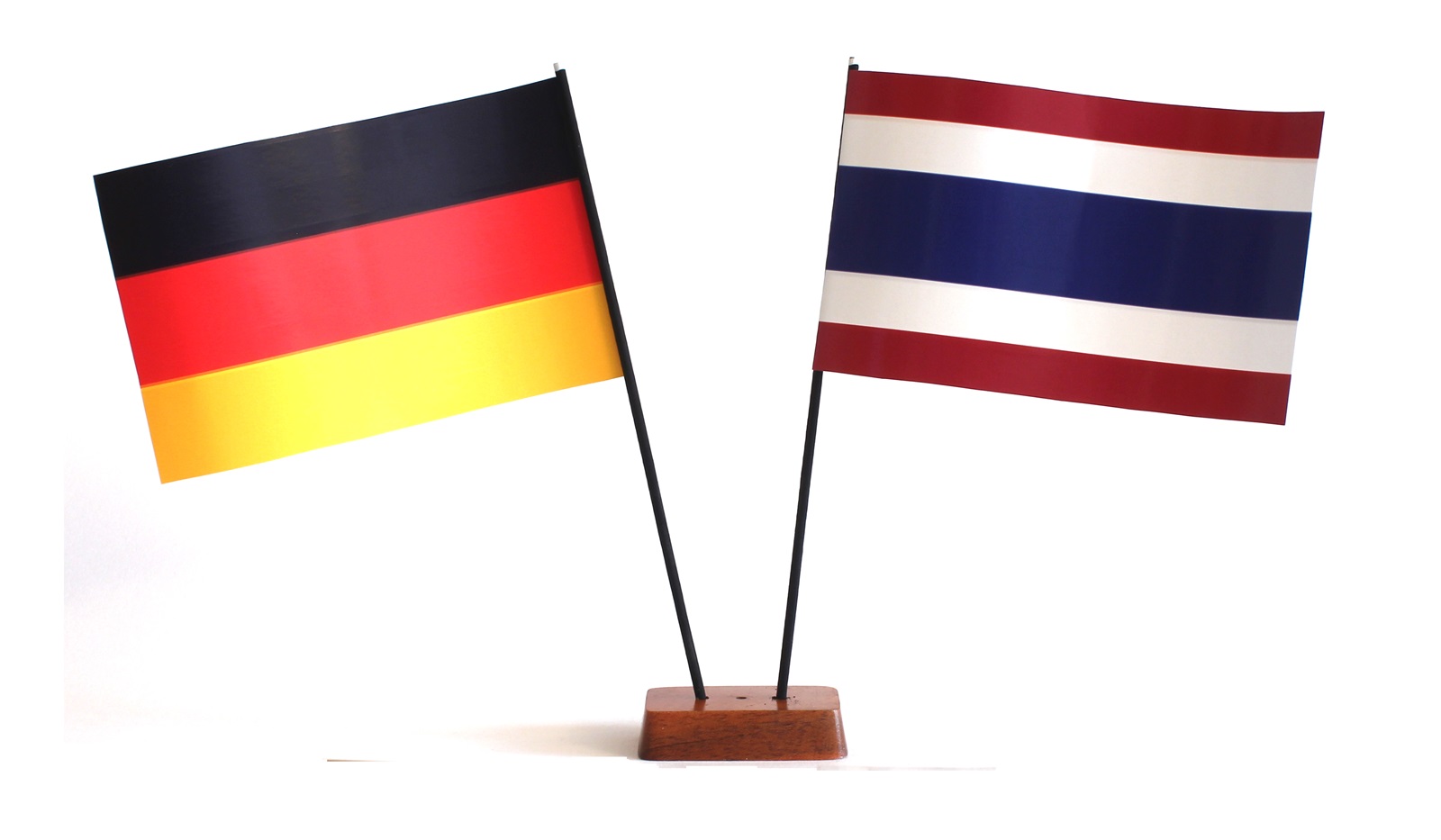 Mini Tischflagge Thailand 9x14 cm Höhe 20 cm mit Gratis-Bonusflagge und Holzsockel Tischfähnchen