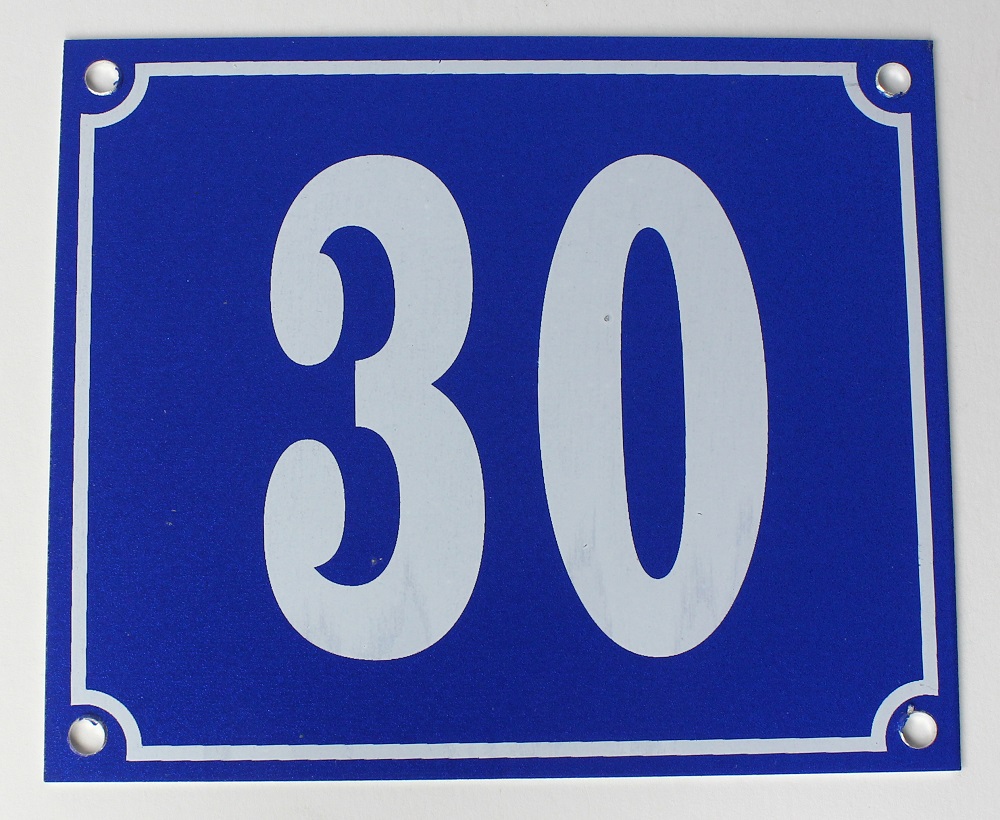 Hausnummernschild Aluminium Aluschild 1 mm Stärke Alu Schild Nr. 30 blau