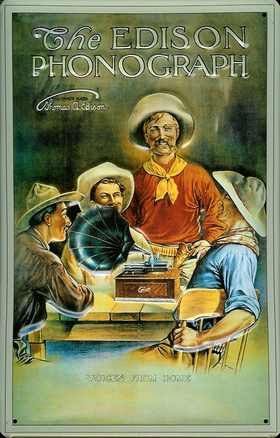 Blechschild Nostalgieschild The Edison Phonograph Cowboy