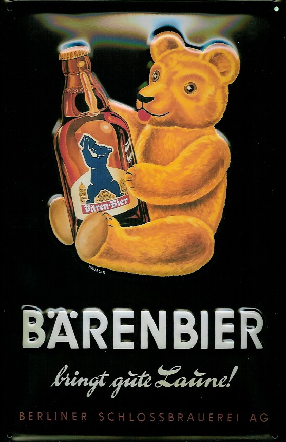 D014-B-renbier Blechschild Bärenbier bringt gut Laune Schild Bär Berlin Nostalgieschild