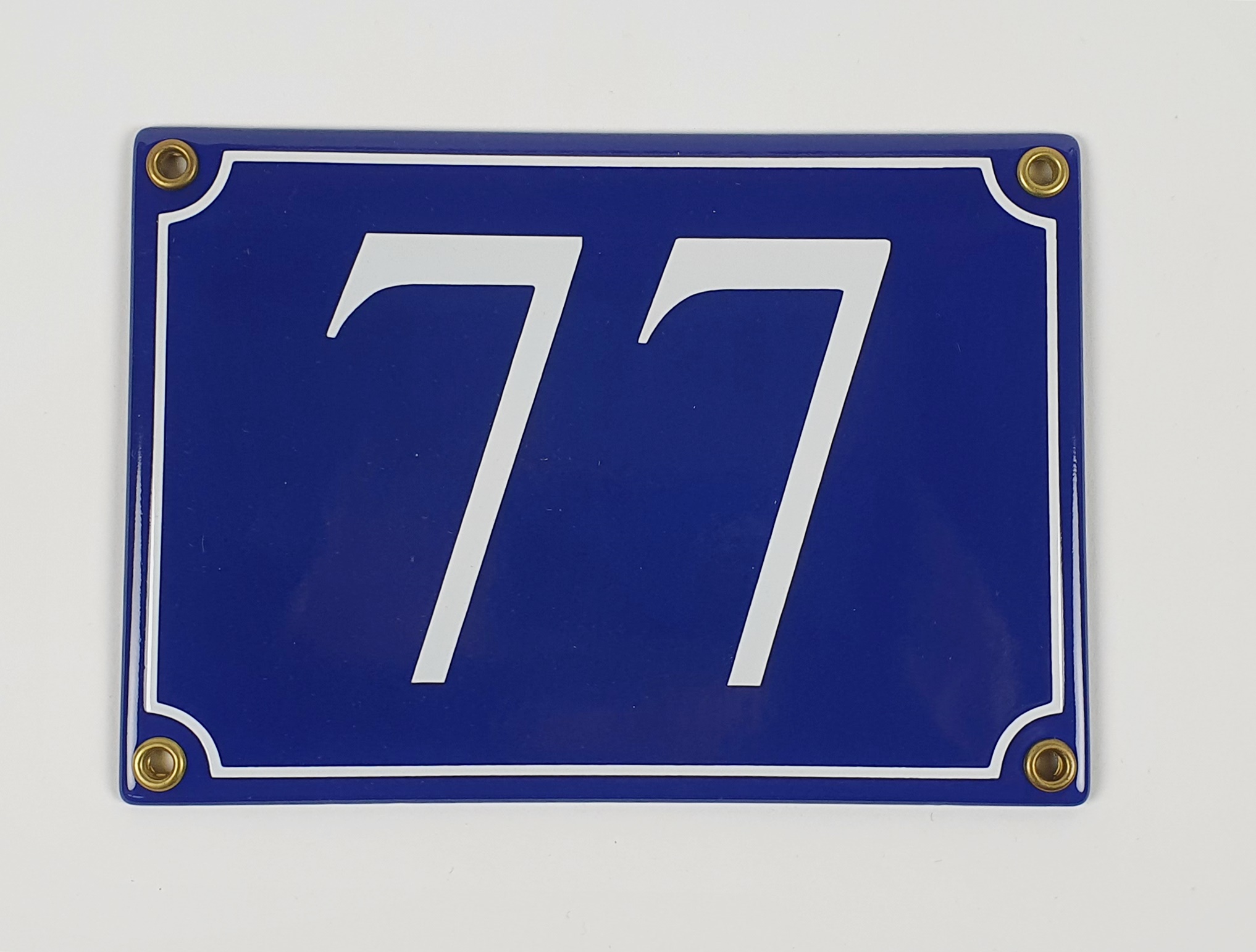 Hausnummernschild 77 blau Serif 17x12 cm Emailleschild