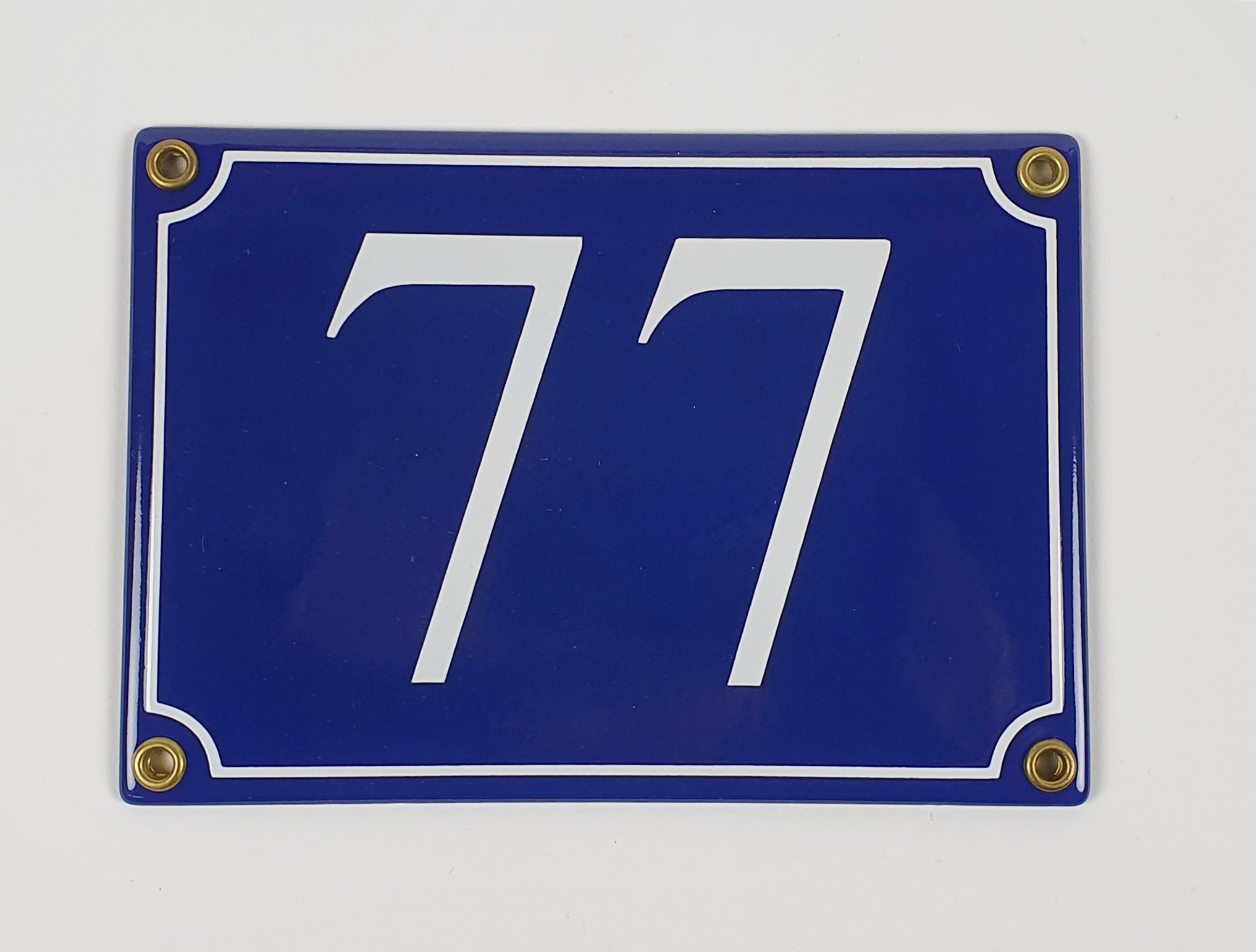 schild-77 Hausnummernschild 77 blau Serif 17x12 cm Emailleschild