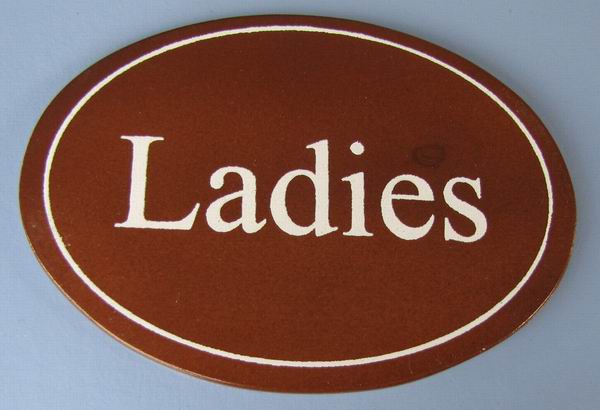 Ovales Holz - Türschild Ladies 7x10 cm dunkles Holzschild Toilette