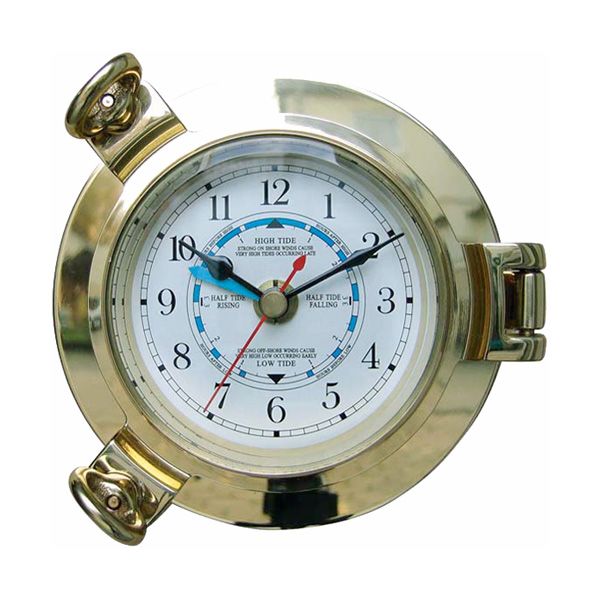 Tidenuhr Bullauge Quarz 14cm Messing Schiffsuhr