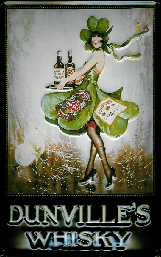 Blechschild Dunville's Whisky Kleeblatt Girl Whiskey retro Schild Nostalgieschild