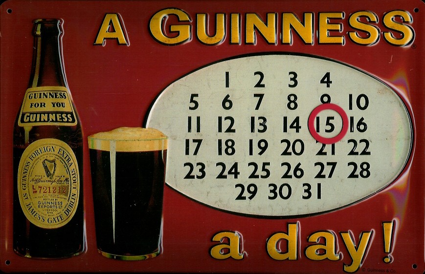 Blechschild Guinness Bier Day Magnetkalender Dauerkalender retro Schild