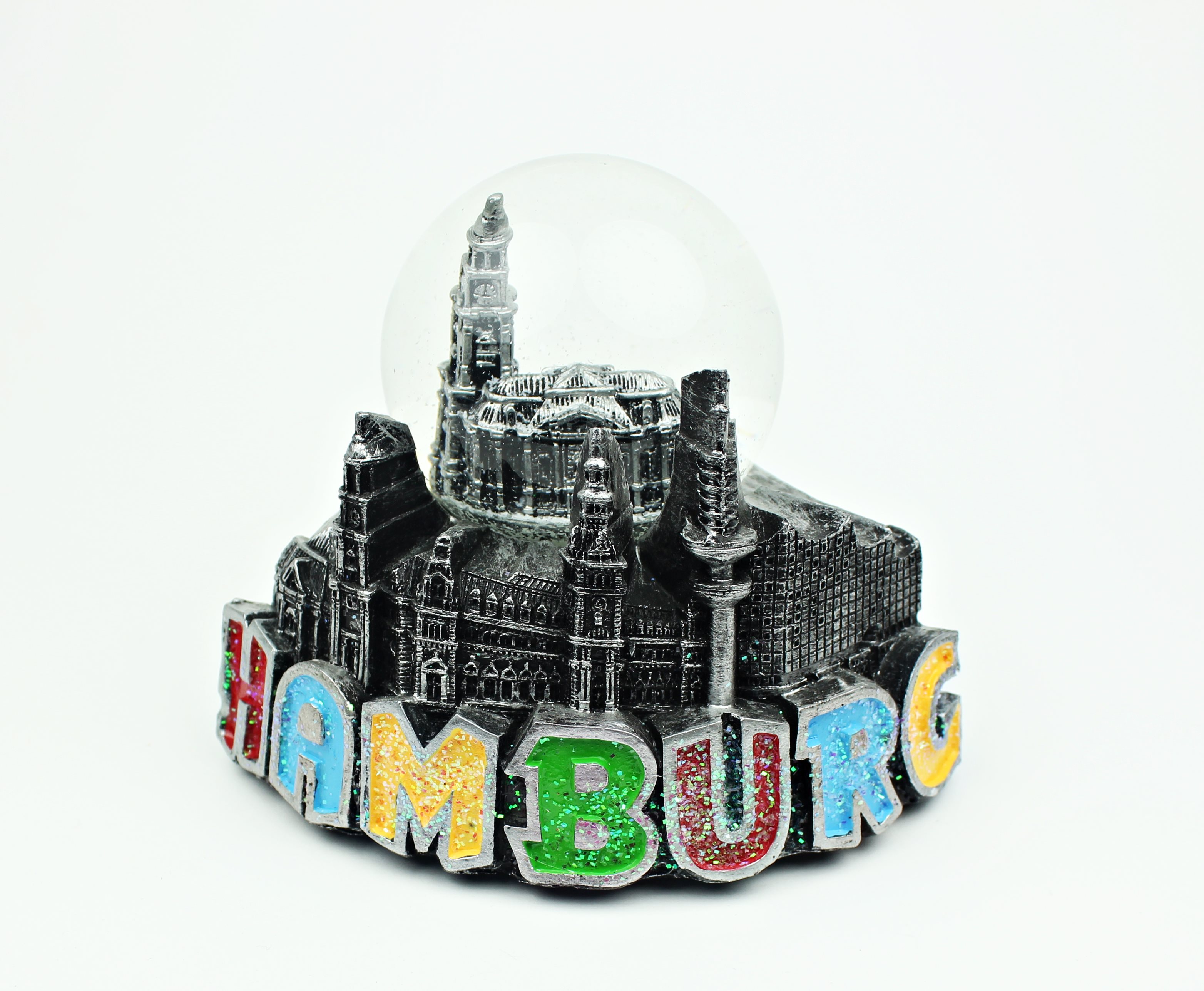 Schneekugel Metall-Optik mit Hamburg Michel Michaeliskirche Schüttelkugel Glitzerkugel Andenken