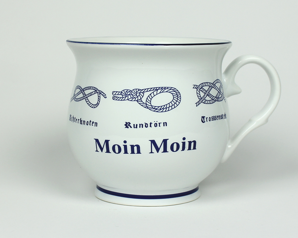 Knotenbecher Moin Moin Kaffeebecher mit Seemannsknoten bauchig Becher Kaffeetasse Kaffee Pott