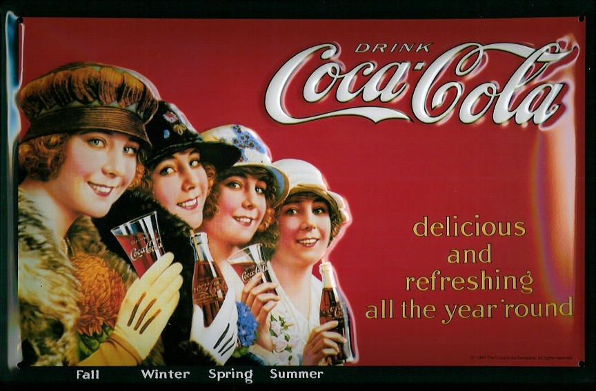 Blechschild Coca Cola 4 Seasons Jahreszeiten retro Schild Nostalgieschild