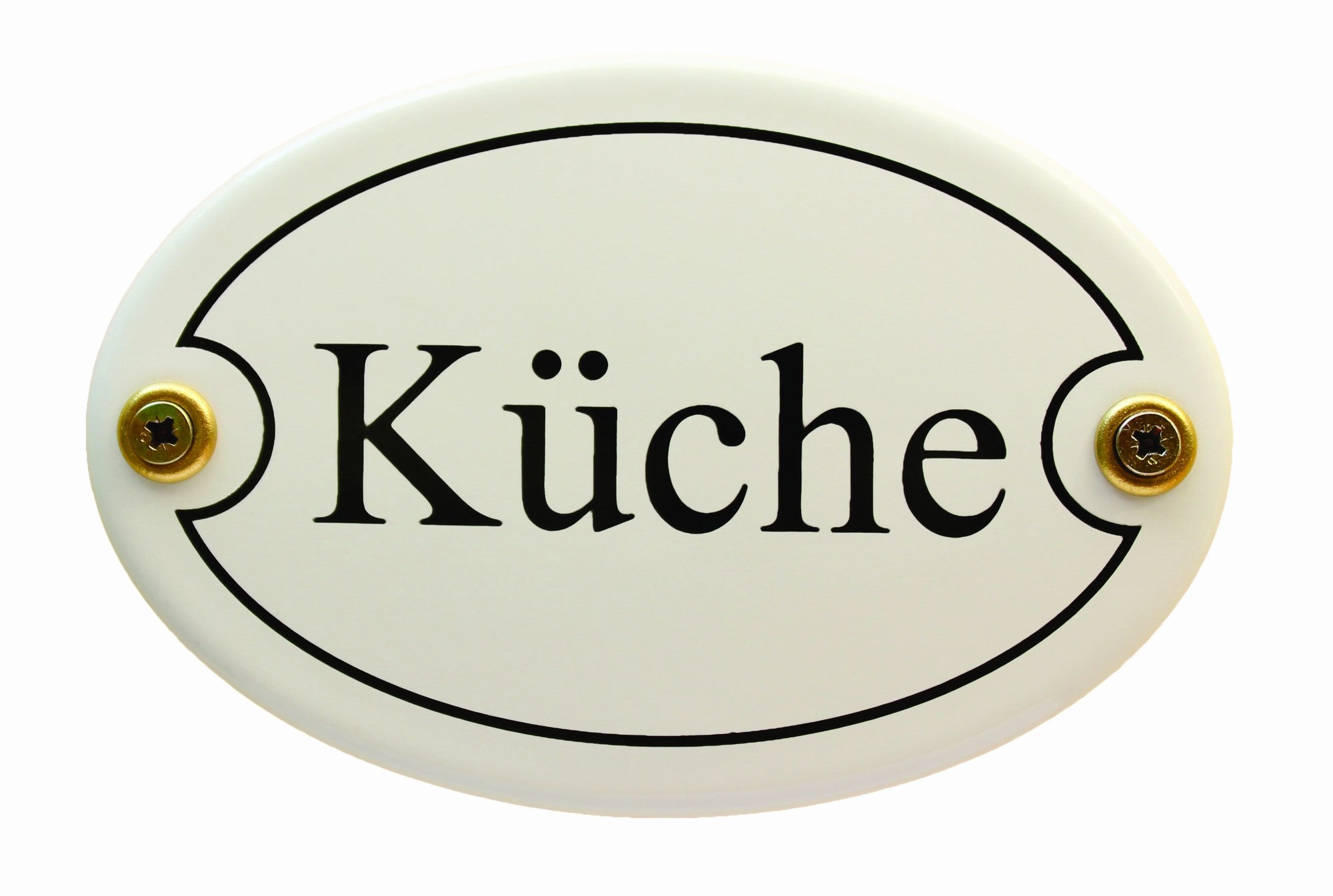 Emaille Türschild Küche weiß oval Schild