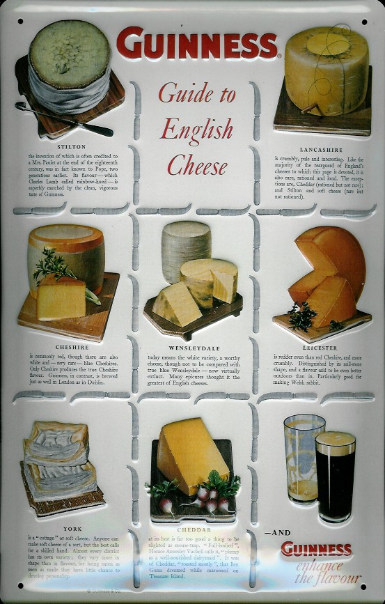 Blechschild Guinness Bier Guide to English Cheese Käse retro Schild Werbeschild