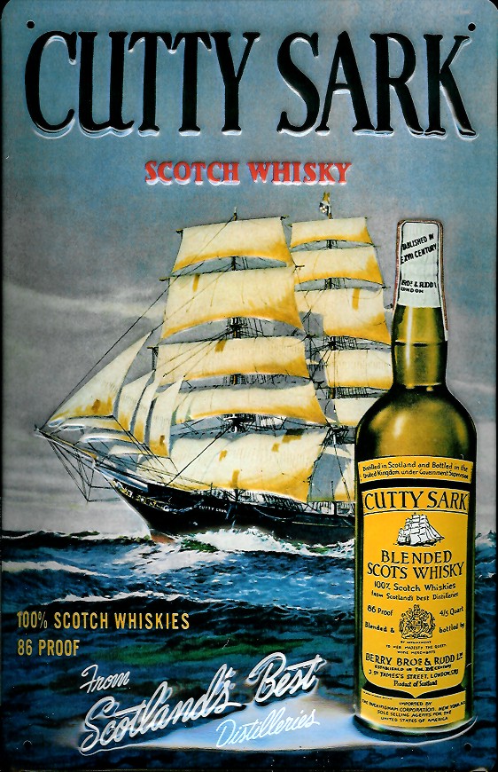 Blechschild Cutty Sark Scotch Whisky Segelschiff Schild retro Nostalgie Werbeschild