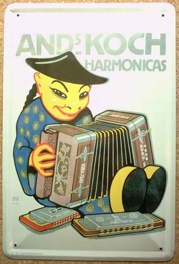 Blechschild Nostalgieschild :  Harmonicas - Chinese Akkordeon Mundharmonika