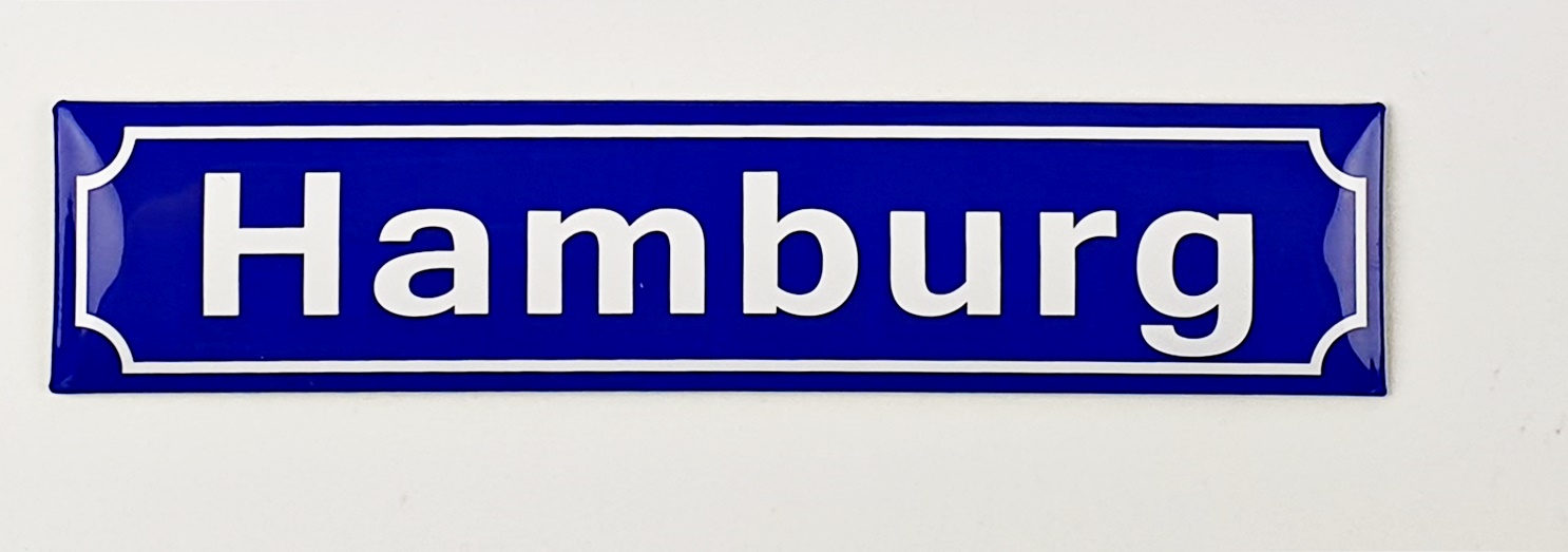 magnet-hamburg-blau Magnet Straßenschild Hamburg blau Souvenir Mitbringsel Geschenk Deko