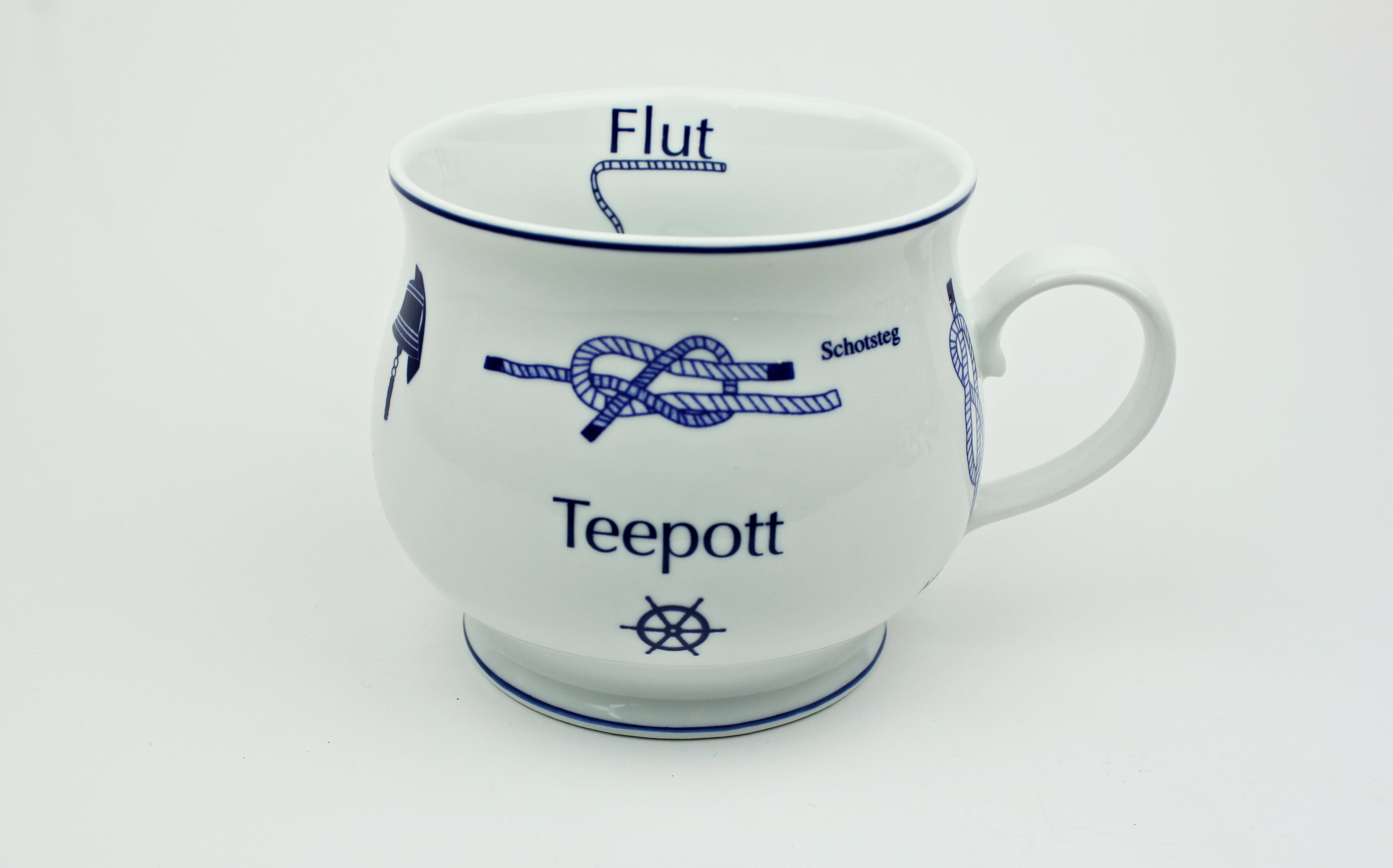 Knotenbecher Teepott mit Seemannsknoten bauchig Souvenir Teetasse Tee Becher Andenken