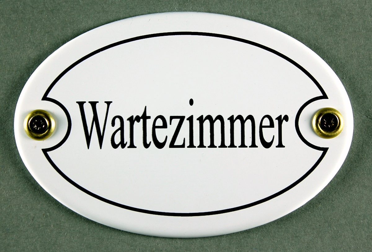 Emaille Türschild Wartezimmer weiss oval Schild