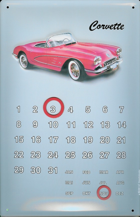 Blechschild Corvette Magnet Kalender Nostalgieschild Schild Dauerkalender