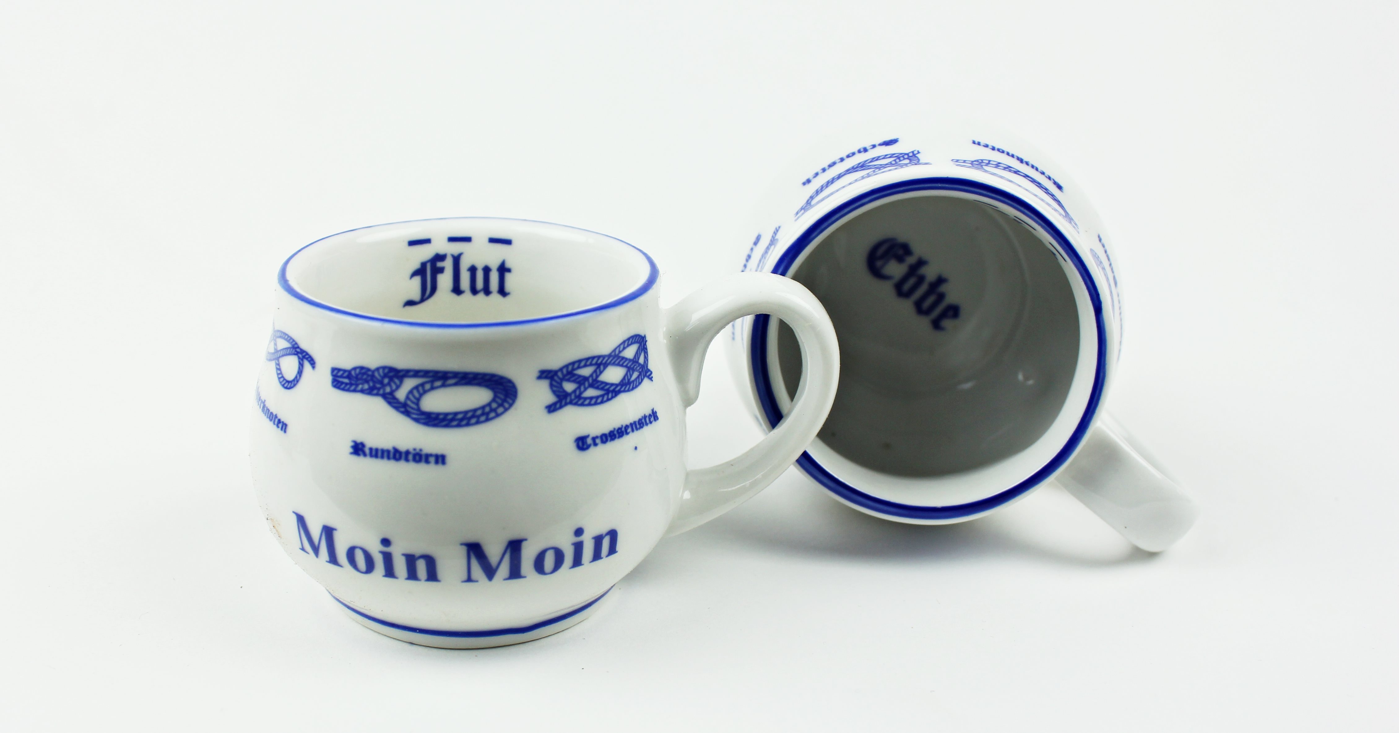 Knotenbecher 2er Set Moin Moin Pöttchen mit Seemannsknoten bauchig Mini Becher Schnapsglas