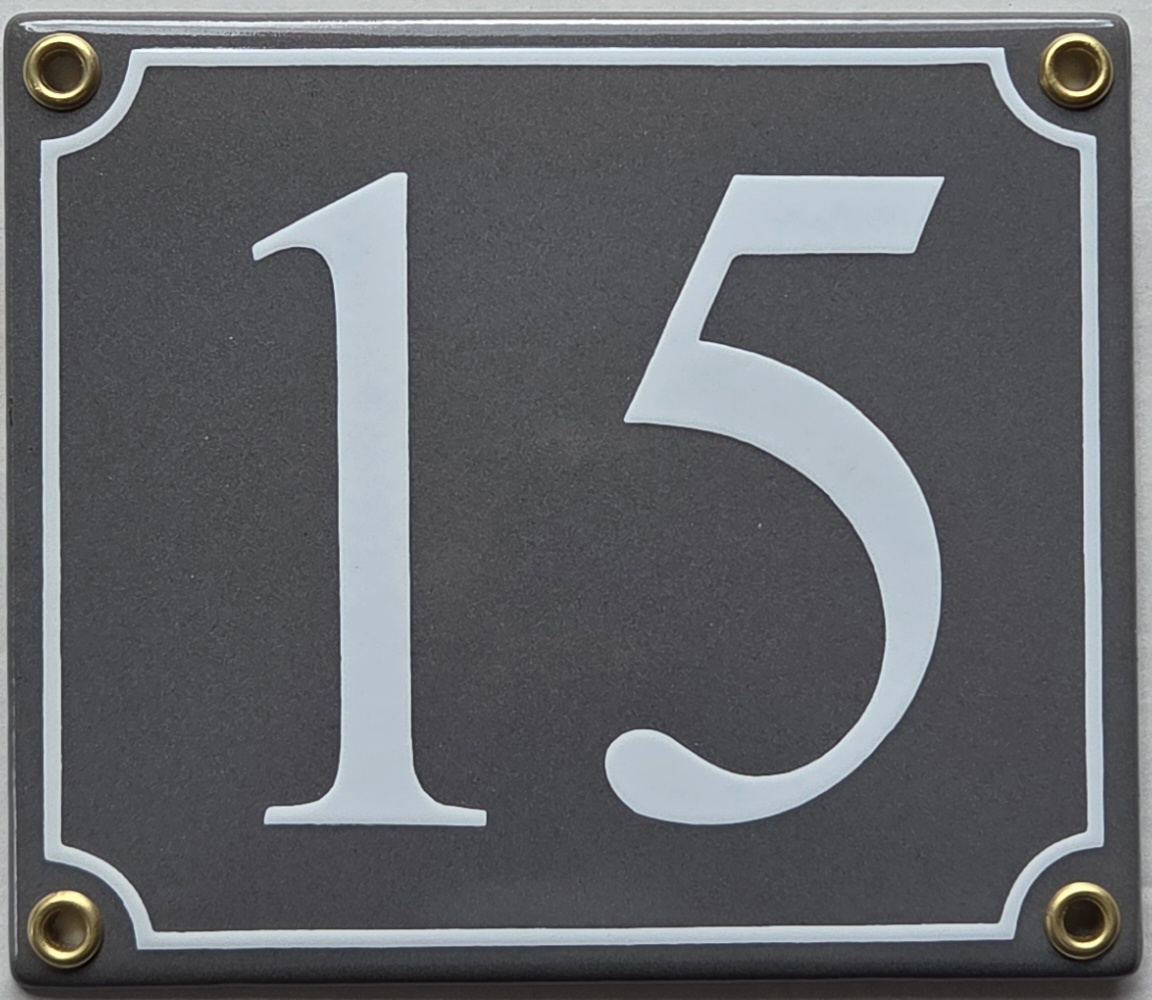 Hausnummernschild 15 dunkelgrau Serif 14x12 cm Emailleschild