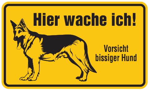 Aluminium Schild Vorsicht bissiger Hund Hier wache ich 120x200 mm geprägt