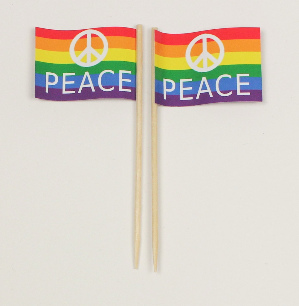 Party-Picker Flagge Peace Regenbogen Papierfähnchen in Spitzenqualität 50 Stück Beutel