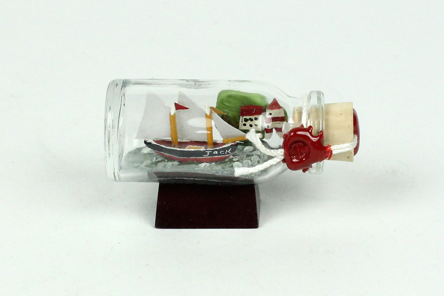 2-Mastschoner mit Landschaft Mini Buddelschiff 10 ml 5x2 cm Flaschenschiff