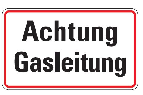 Aluminium Schild Achtung Gasleitung 120x200 mm geprägt