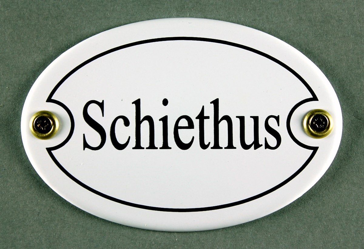 Emaille Türschild Schiethus weiss oval Schild Toilette Kloschild Toilettenschild