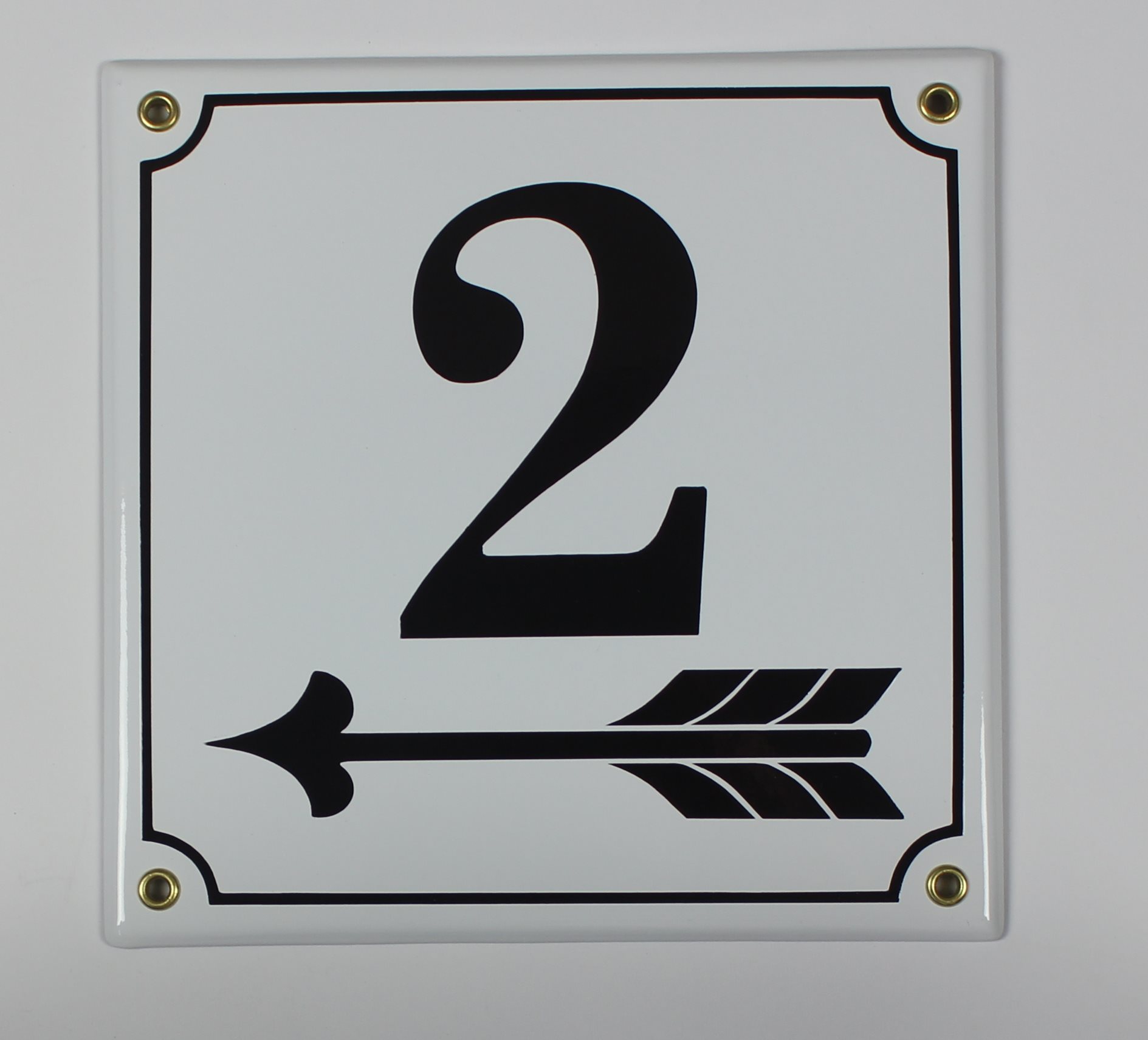 Berliner Hausnummernschild 2 Pfeil links 20x20 cm Emailleschild