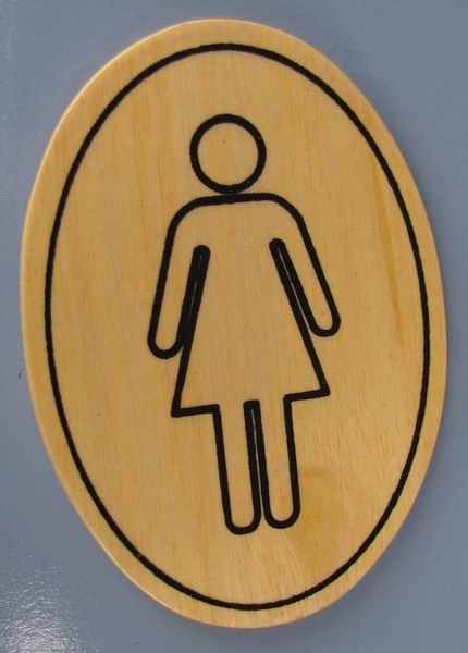 Ovales Holz - Türschild Damen Toilette Piktogramm 7x10 cm helles Holzschild