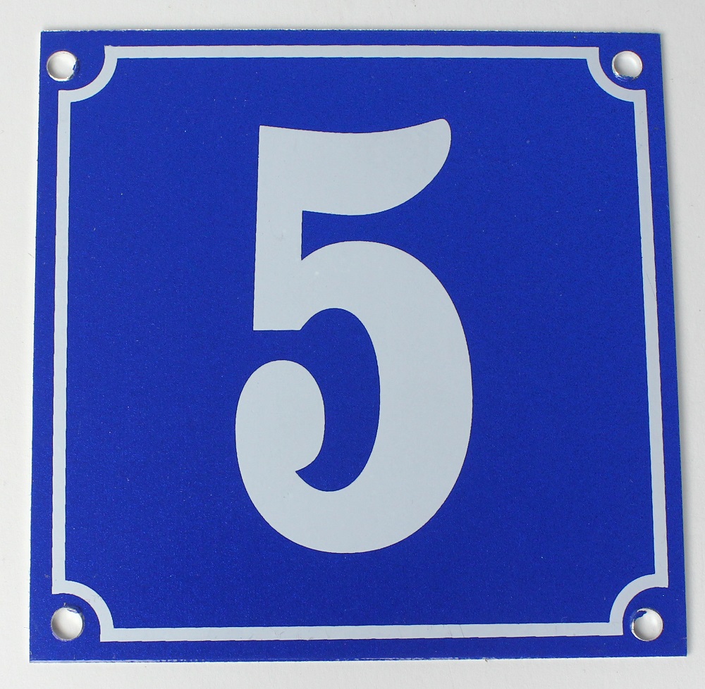 Hausnummernschild Aluminium Aluschild 1 mm Stärke Alu Schild Nr. 5 blau