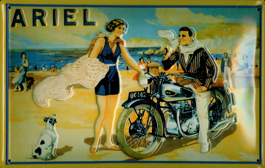 Blechschild Ariel quer Nostalgieschild Motorrad Strand Schild