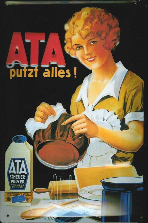 Blechschild ATA putzt alles Scheuerpulver Küche Putzmittel Schild retro Werbeschild Nostalgieschild