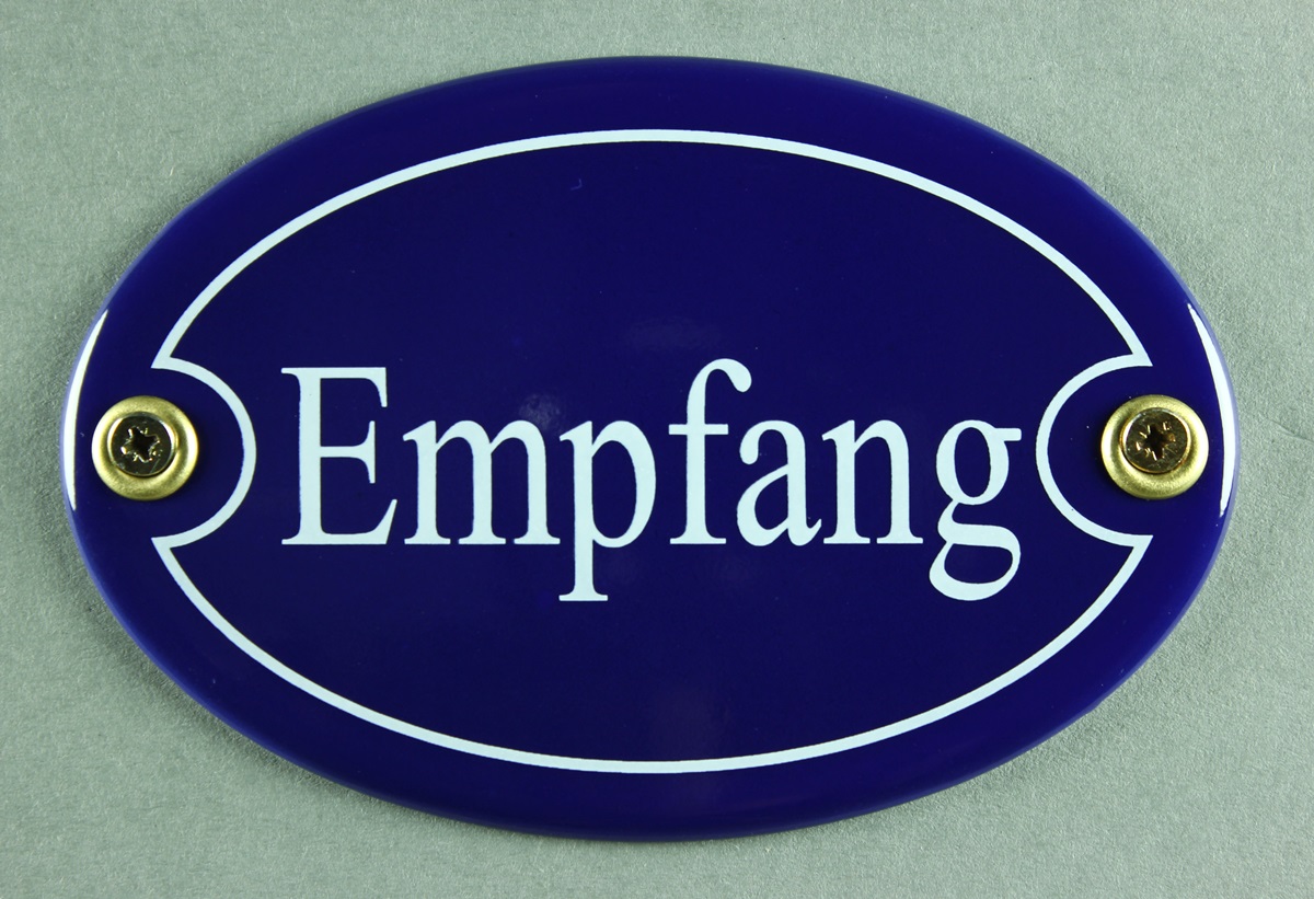 Emaille Türschild Empfang blau oval Schild Toilettenschild Emailleschild Metallschild Blechschild