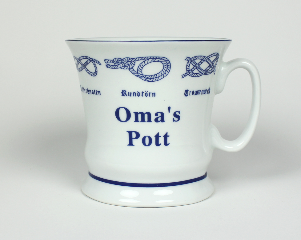 Knotenbecher Oma´s Pott mit Seemannsknoten hoch Kaffeebecher Kaffeetasse Kaffee Pott