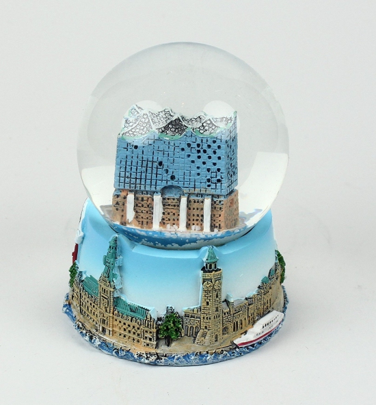 Schneekugel Elphi klein Rueckseite Schneekugel Elphi klein Rueckseite